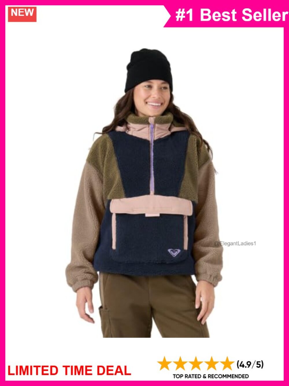 Oversized Faux Sherpa Half-Zip Pullover Anorak Hooded Jacket